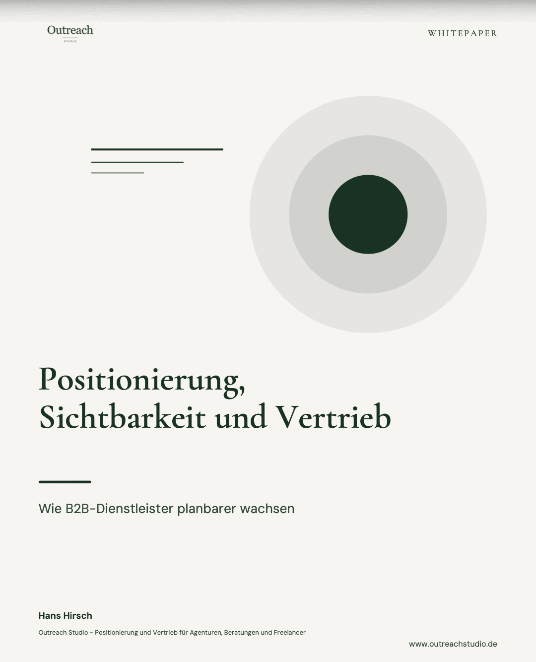 Cover des Whitepapers: Positionierung, Sichtbarkeit und Vertrieb — Outreach Studio